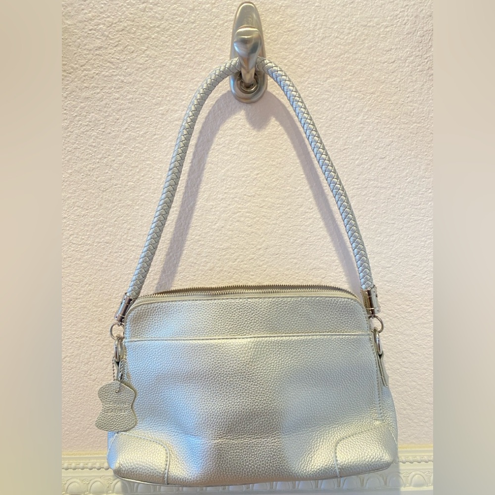 Genuine Leather silver medium sized shoulder bag